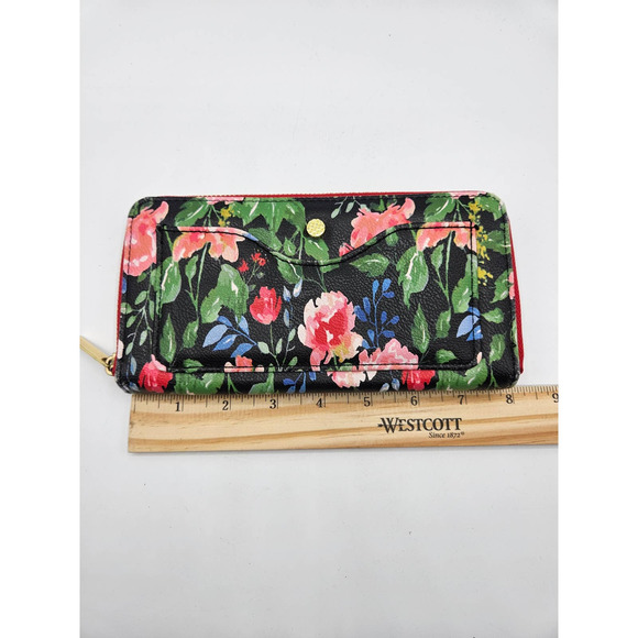 Women's Floral Wallet Card Holder Zipper Pouch Black Red Pink Green - Picture 4 of 6